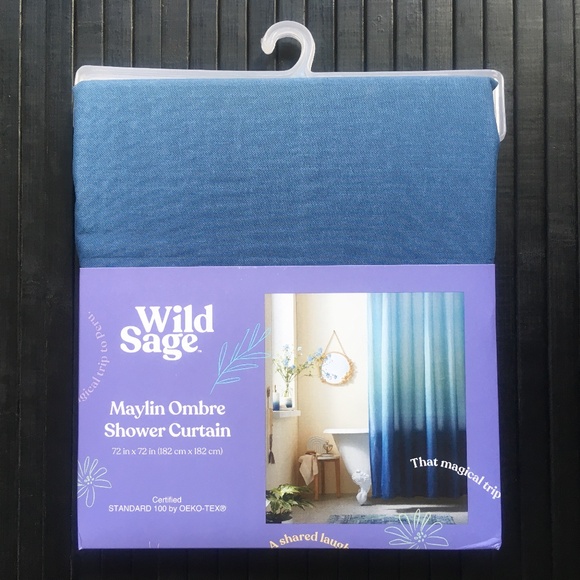 new Wild Sage 72"x72" Maylin Ombre 100% Cotton Shower Curtain in Cool Blues - Picture 2 of 10